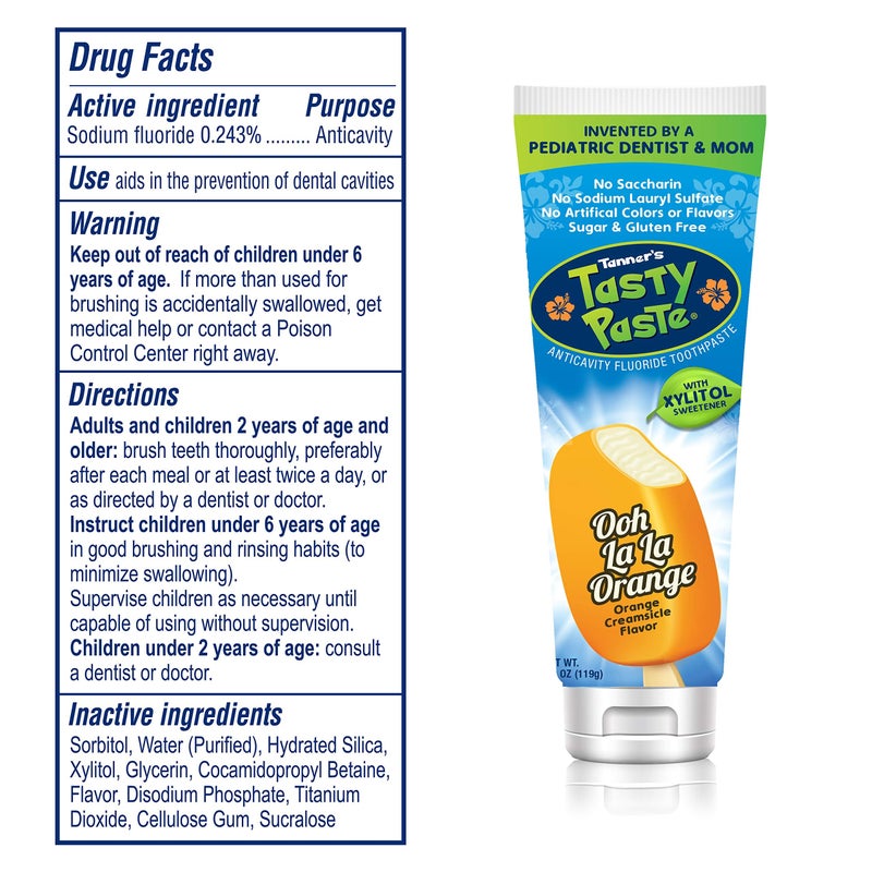 Tanner's Tasty Paste Ooh La La Orange - Anticavity Fluoride Children? Toothpaste/Great Tasting  Safe  and Effective Vanilla Flavored Toothpaste for Kids (3-Pack) - Image 2
